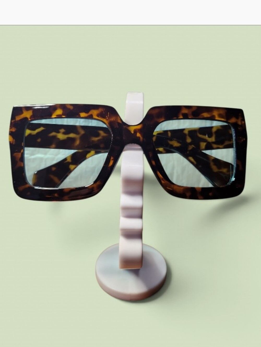 Oversized Square Sunglasses in Brown Leopard With BLUE Lens #264-B